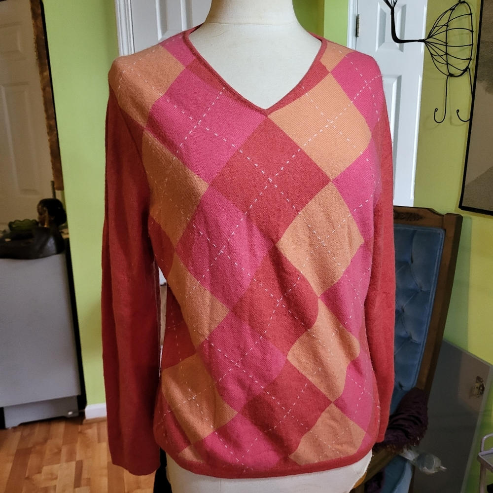 Beautiful 2-Ply Cashmere Argyle Sweater - Picture 1 of 5